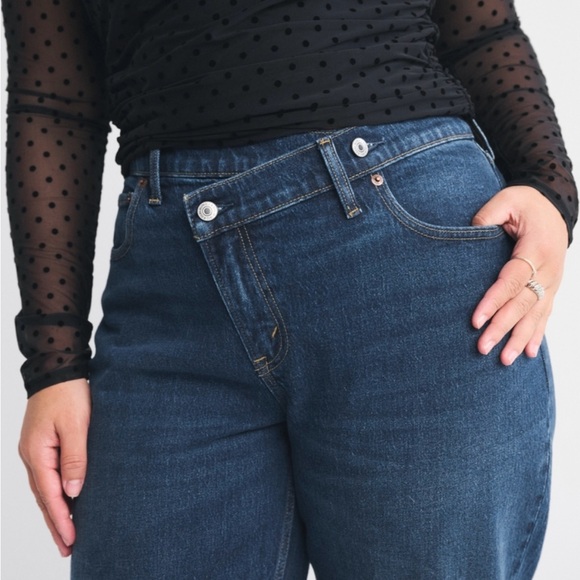 Abercrombie & Fitch Dark Blue Cross Waistband Straight Leg Jeans - Picture 2 of 3